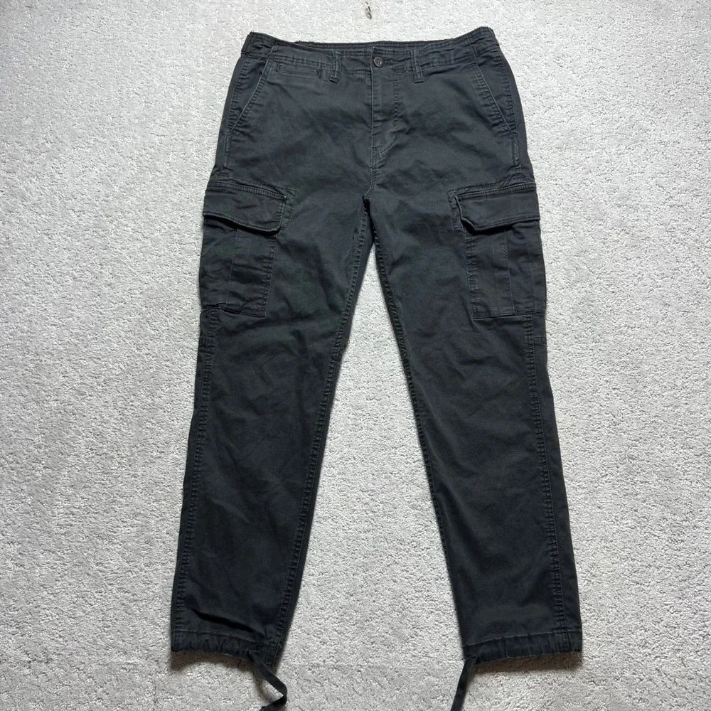 American Eagle Slim Lived-In Cargo Pants Mens 33x32 Black Faded Cotton Flex - Picture 2 of 14